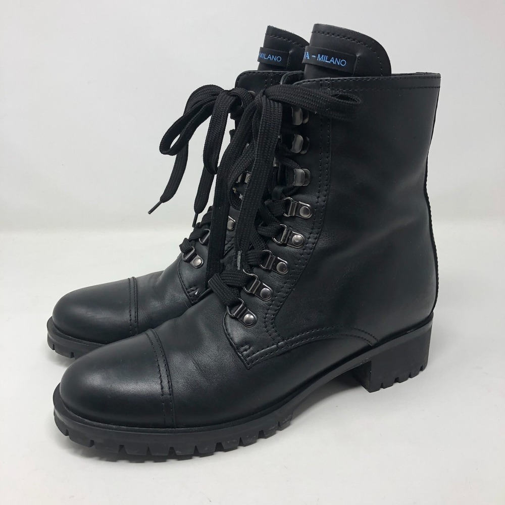 Prada Calzature Donna Soft Calf Combat Boots Womens 38.5 8 Black Leather Y2K - Picture 3 of 16